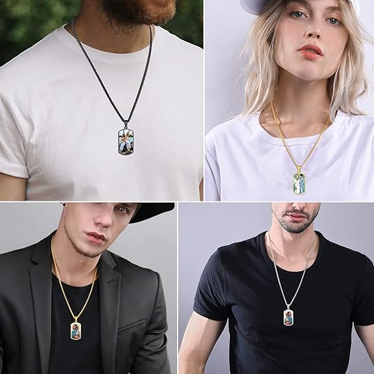 Photo Necklace Personalized for Men Women Dog Tag/Square/Round/Angel Wing/Cat/Oval Shaped Stainless Steel/Gold Plated Picture Pendant Custom Text Memorial Jewelry