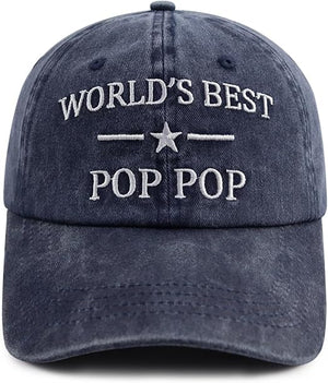 World's Best Papa Poppop Hat for Men, Funny Adjustable Cotton Embroidered Grandpa Baseball Cap Father's Day Gift