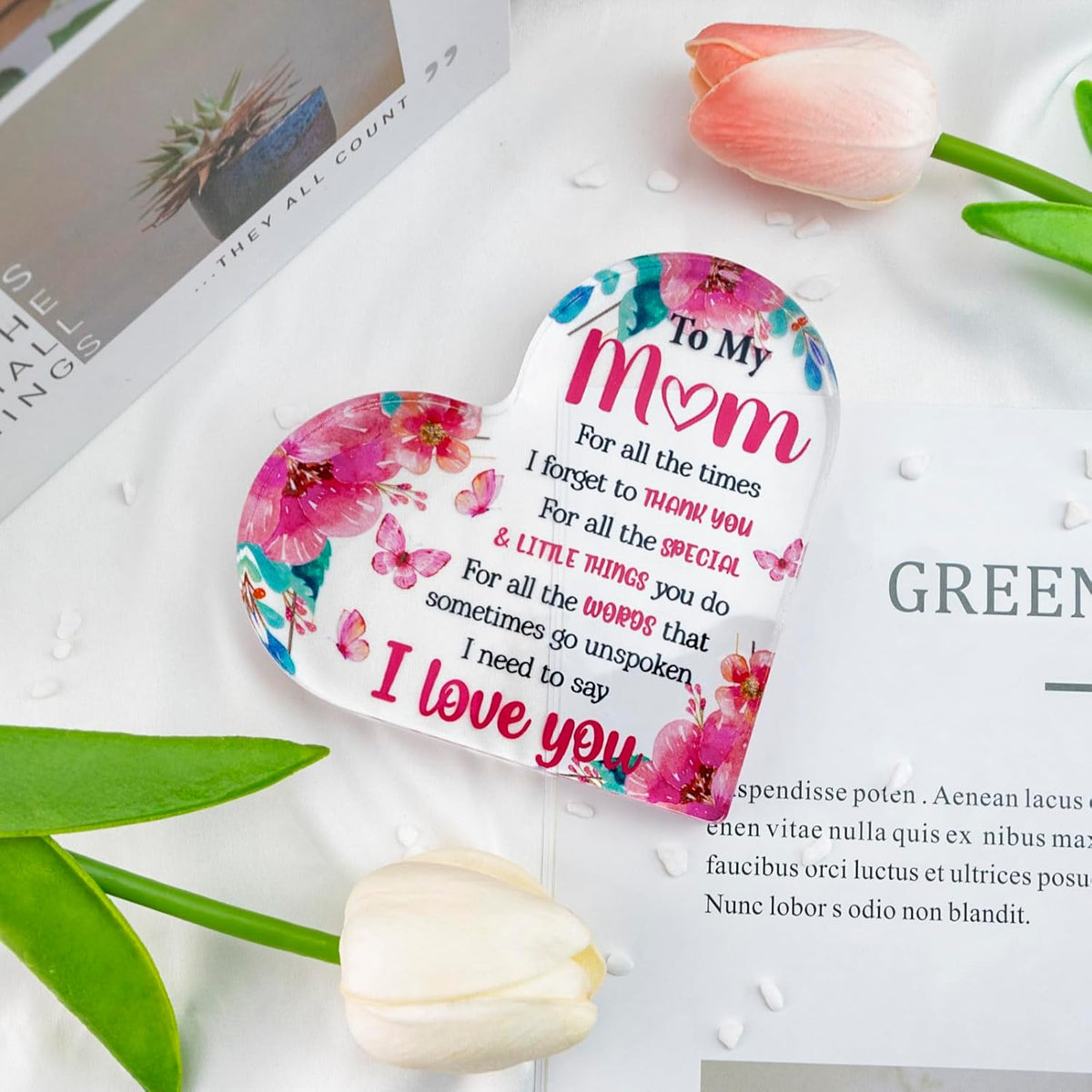 Mom Valentine Gift Mom Gifts for Mothers Day Heart Shaped Acrylic Block for Moms Gifts for Moms from Daughter Son Birthday Christmas I Love You Mother