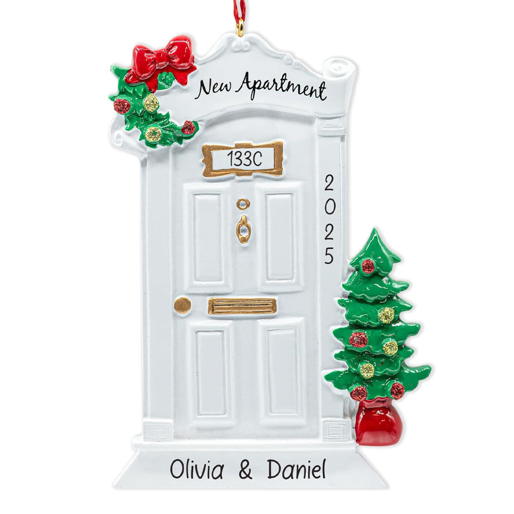 Personalized New Apartment Christmas Ornament 2025 | Custom White Front Door Unique Keepsake for Xmas Tree - First Year in New House, Our 1st Home, New Neighbor Gift