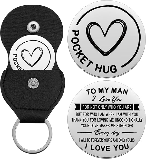 Pocket Hug Token Inspirational Reminder Gifts Mental Health Thinking of You Gift Self Love with PU Leather Keychain