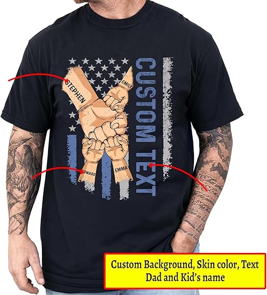 Personalized Dad Shirt with Kids Name, Custom Fathers Day Fist Bump Shirt, Christmas Fathers Day Dad Grandpa Gift
