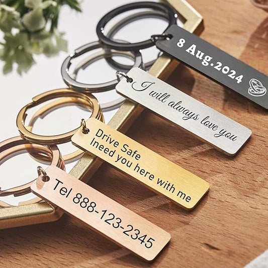 Customized Double Sided Keychain - Personalized Engraved Text/Number/Name Keychain, Custom Key chain Gift for Boyfriend