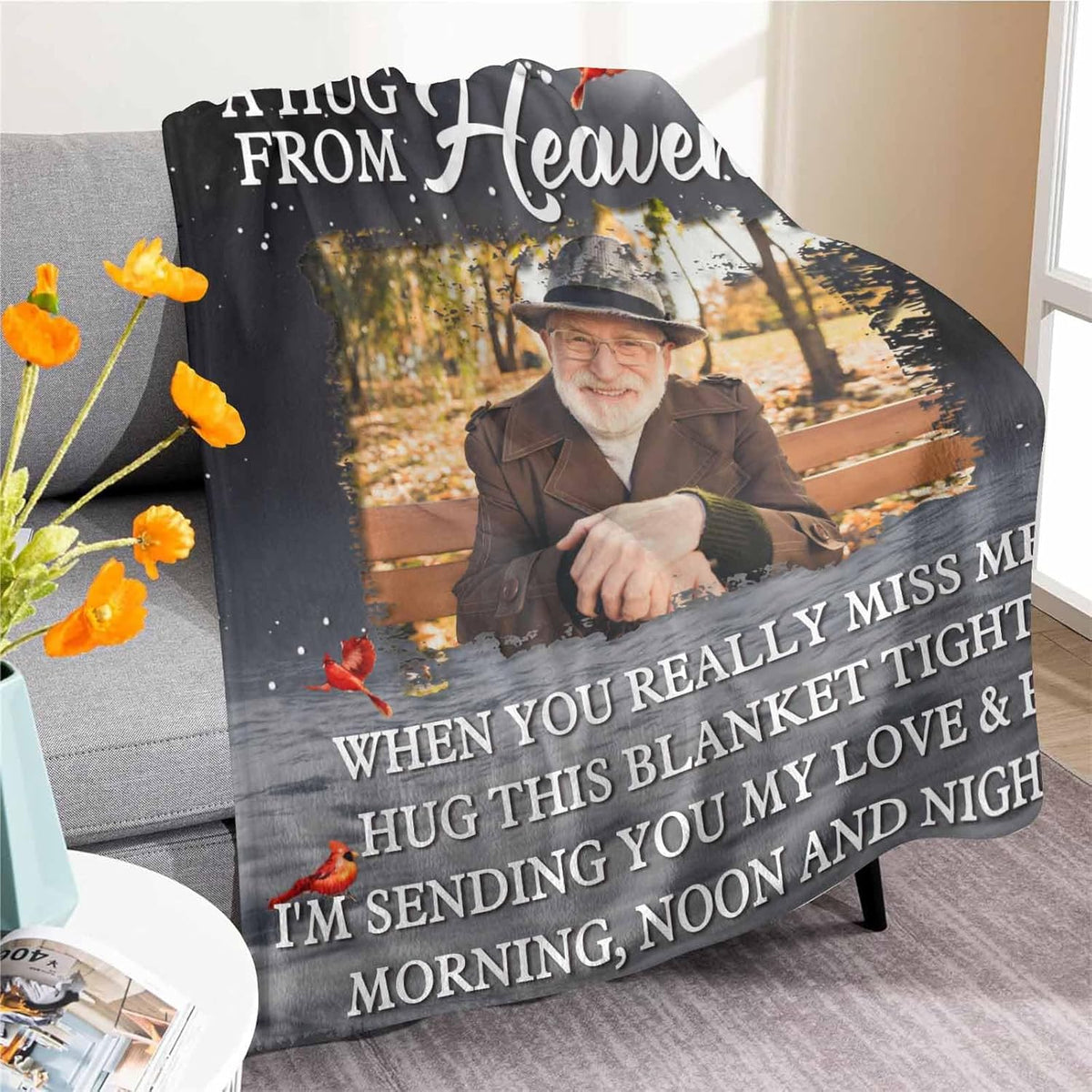 Custom Memorial Blanket with Photos for Loss of Loved One, Loving Memory Personalized Sympathy Blanket for Loss of Dad Mom Husband Wife Friend in Memory of Loved One Gifts