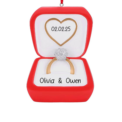 Personalized Our First Christmas Engaged Ornament 2025 | Diamond Engagement Ring in Red Box for Xmas Tree | She Said Yes Newly Fiance 1st Year Just Engaged Keepsake - Custom Name & Year