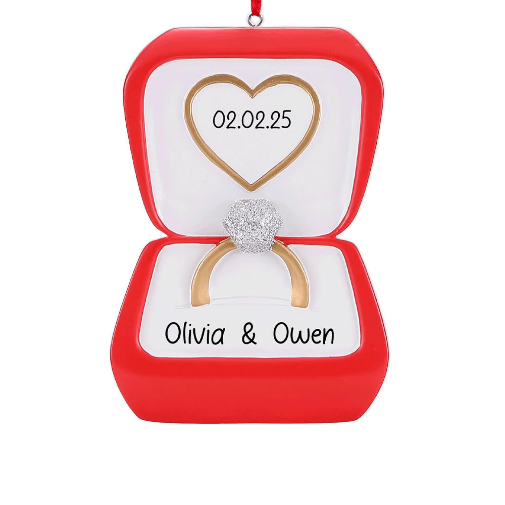Personalized Our First Christmas Engaged Ornament 2025 | Diamond Engagement Ring in Red Box for Xmas Tree | She Said Yes Newly Fiance 1st Year Just Engaged Keepsake - Custom Name & Year