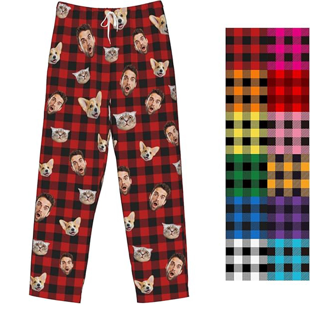 Custom Pajamas Pants Plaid Personalized Funny PJ Pant Design with Face Pajama for Men Women Dog Pet