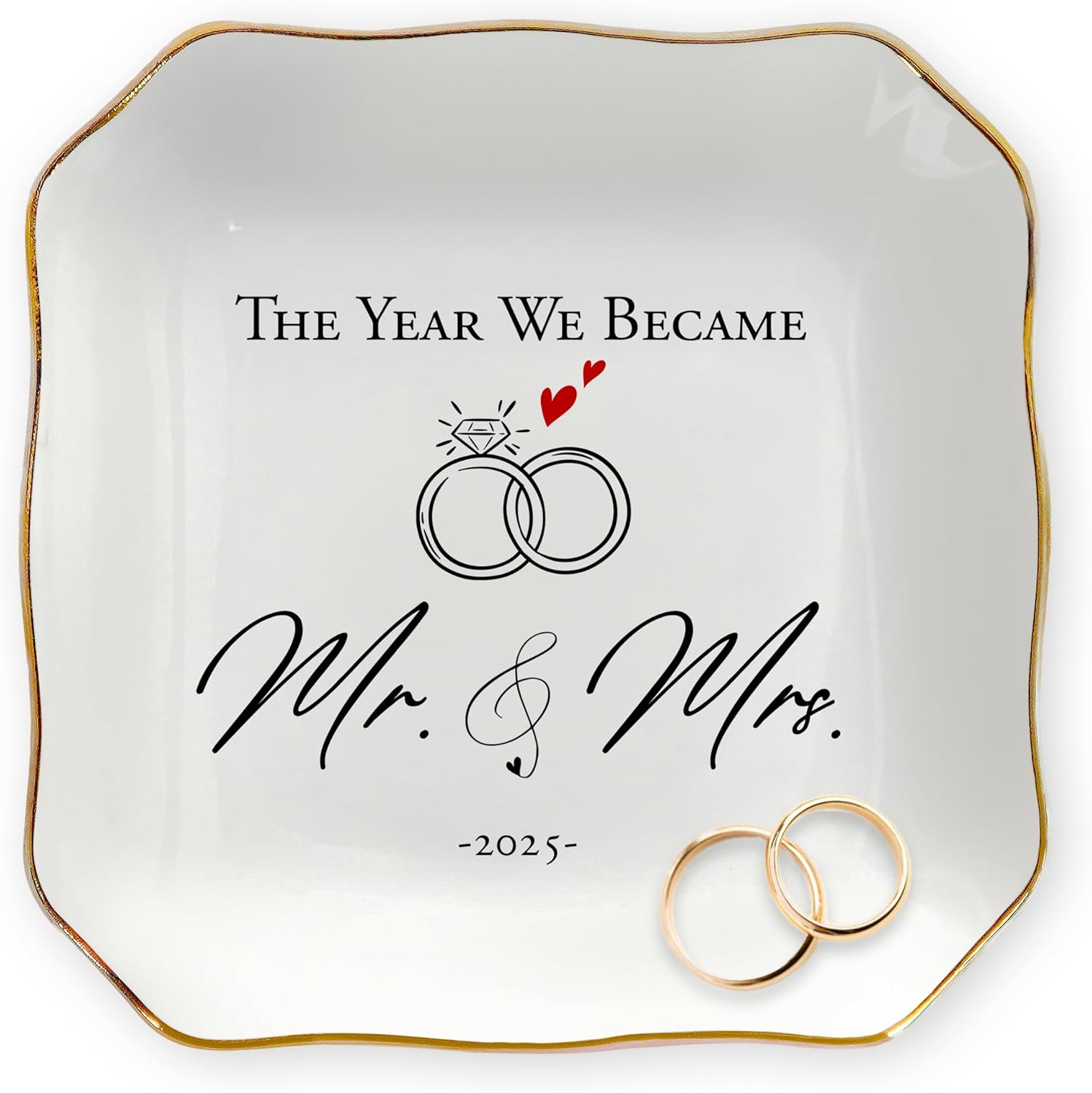Wedding Gifts for Couple 2025 - Mr & Mrs Ceramic Jewelry Dish Tray - Bridal Shower Gifts for Women, Marriage Gift Ideas, Anniversary Engagement Gifts for Couples, Jewelry Holder Dish