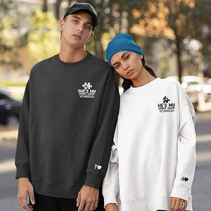 Custom Embroidered Perfect Piece and Roman Numeral Sweatshirt and Hoodie, Custom Name for Couple, Embroidered Custom Aniversary Date and Initial Hearts, Gifts for Him Her, Matching Couples