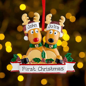 Personalized Deer Christmas Ornaments 2025 Family of 2,3,4,5,6 Custom Name Reindeer Xmas Ornament with Text,Customized Christmas Decoration Gifts
