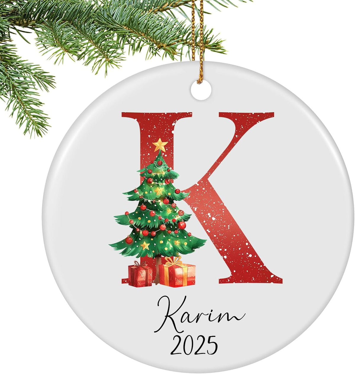 Letter Name Ornament, Personalized Christmas Ornaments 2025, Custom Initial Ornaments A-Z Monogram Ceramic Christmas Ornament, Family Keepsake