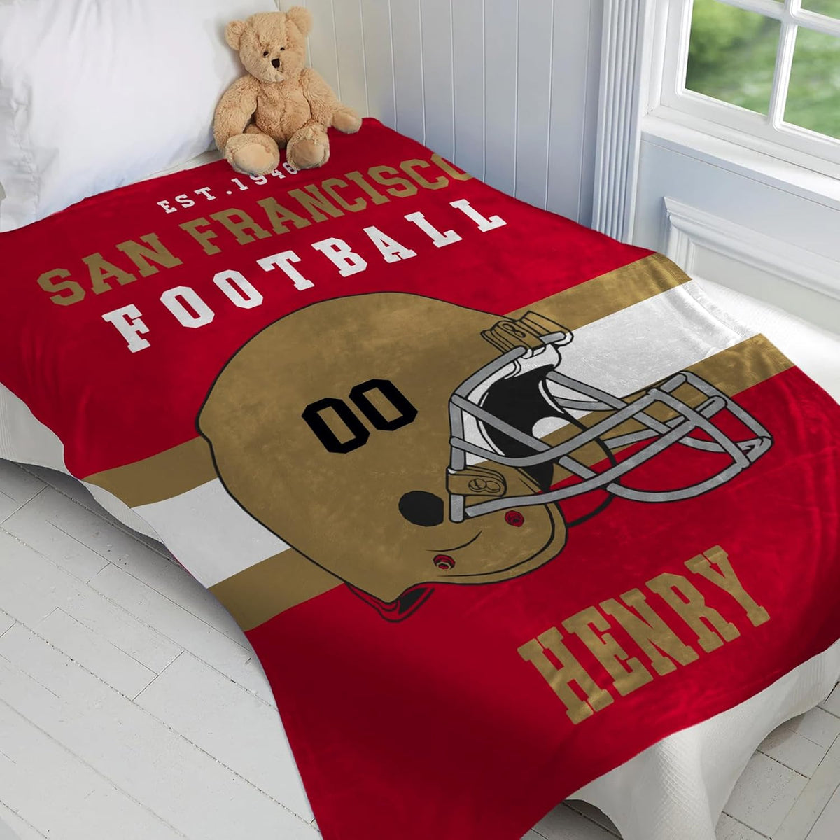 Custom Football Blanket Personalized with Name City and Helmet Number Soft Flannel Football Throw Blankets Gifts for Teen Boys Athletes Fans Kids Adult