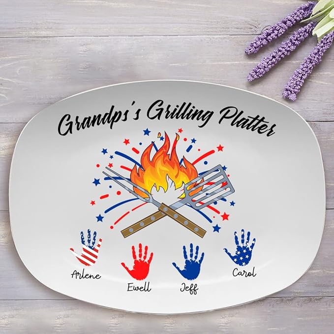 Personalized 4th Of July Platter Custom Name Independence Day Plates Memorial Day, Ceramic Dinner Plate Ceramic Display Plate Red White and Blue Plates
