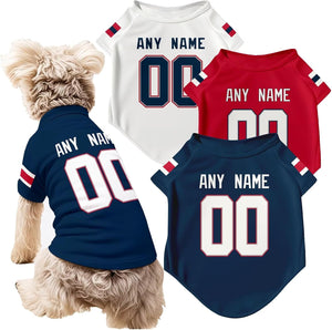 New England Dog T-Shirt Jersey Style Pet Clothes Custom Name and Number Gifts