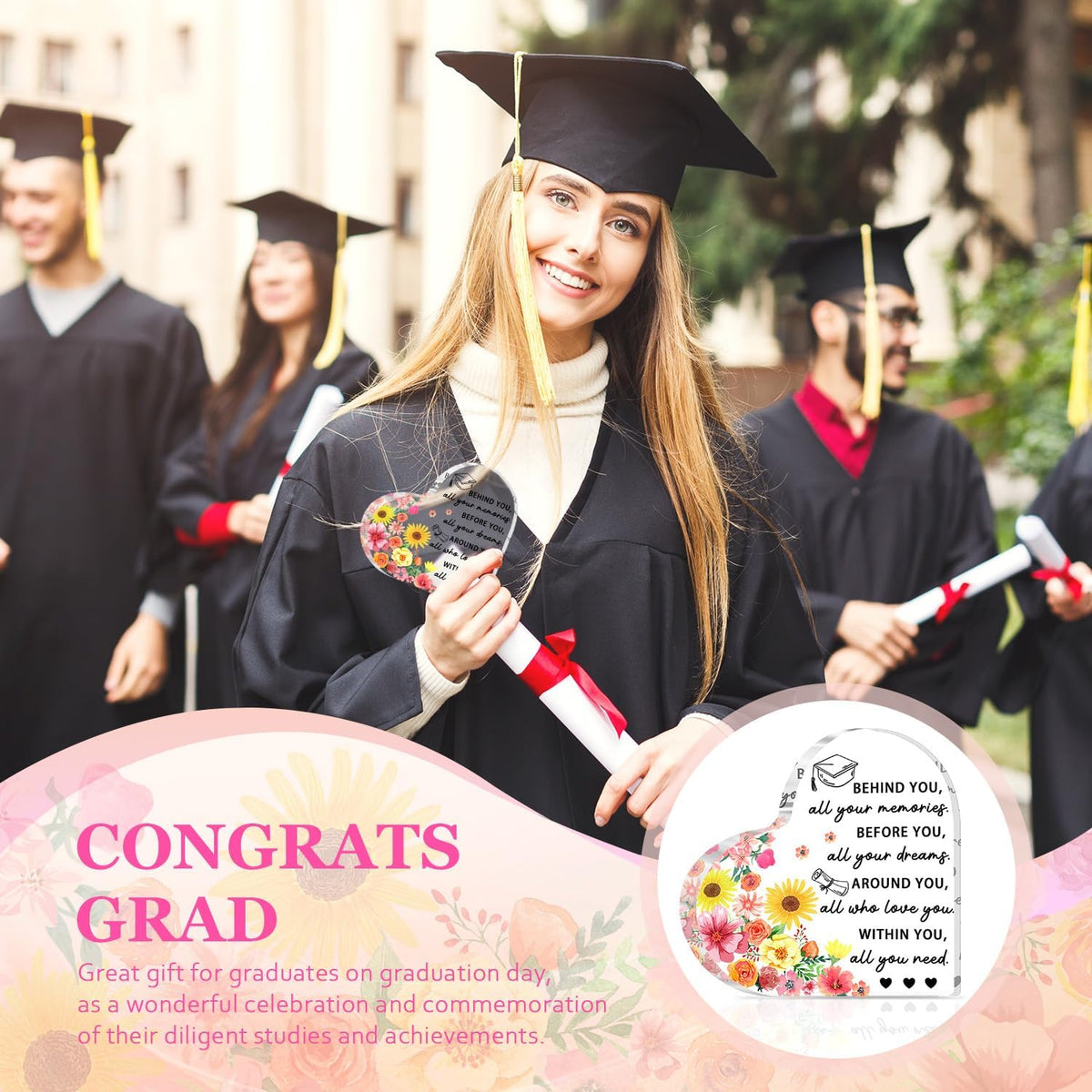 Graduation Gifts for Her, Him, 2025 Graduation Decorations - Engraved Acrylic Heart Plaque Graduate Gifts , High School, Masters Degree, College Graduate Gift for Women, Men