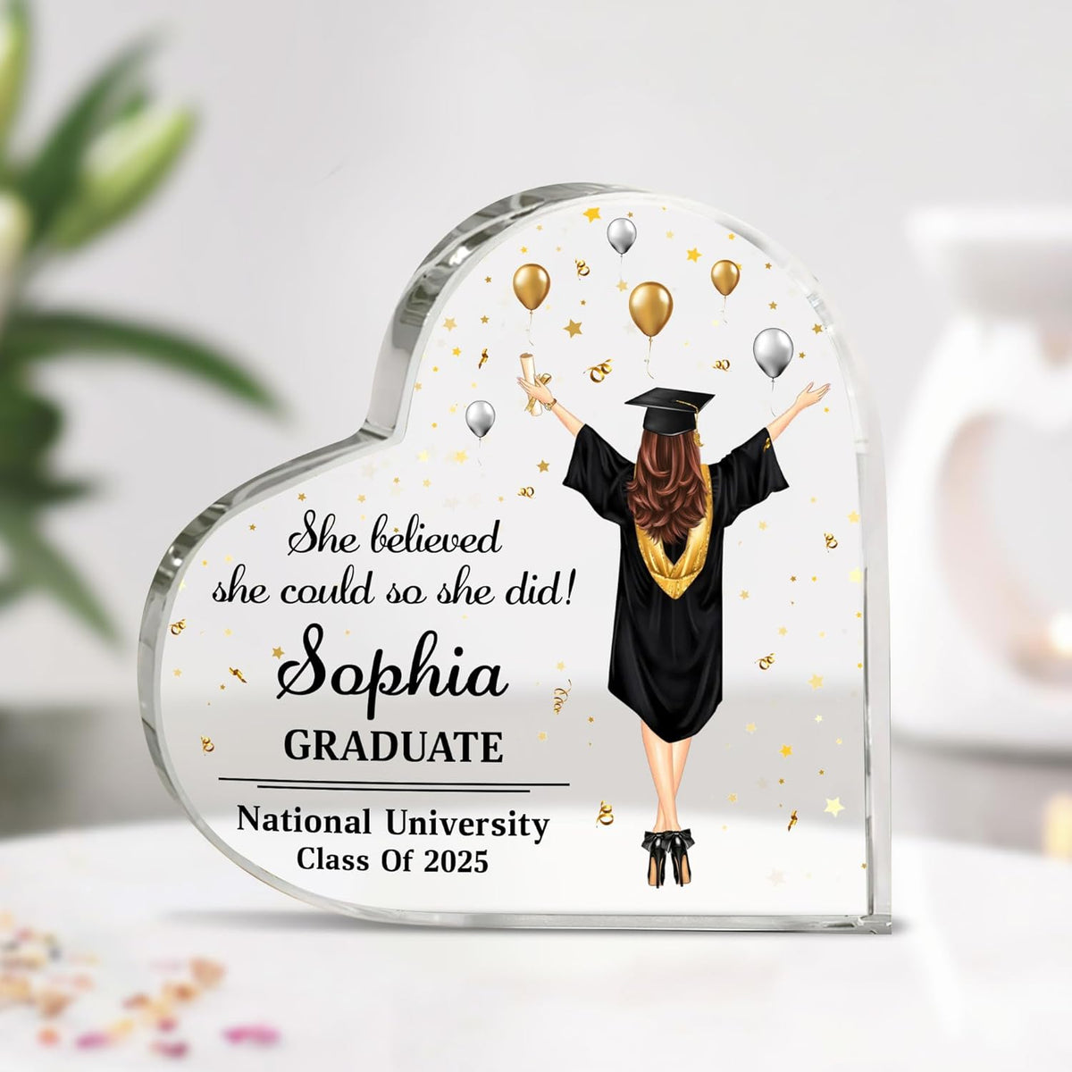 Personalized Class of 2025 Plaque - Inspirational Graduation Gifts For Women - Senior 2025 Gifts For Her - College Grad Gifts - Graduate Gifts - Custom Name Acrylic Plaque Table Decoration