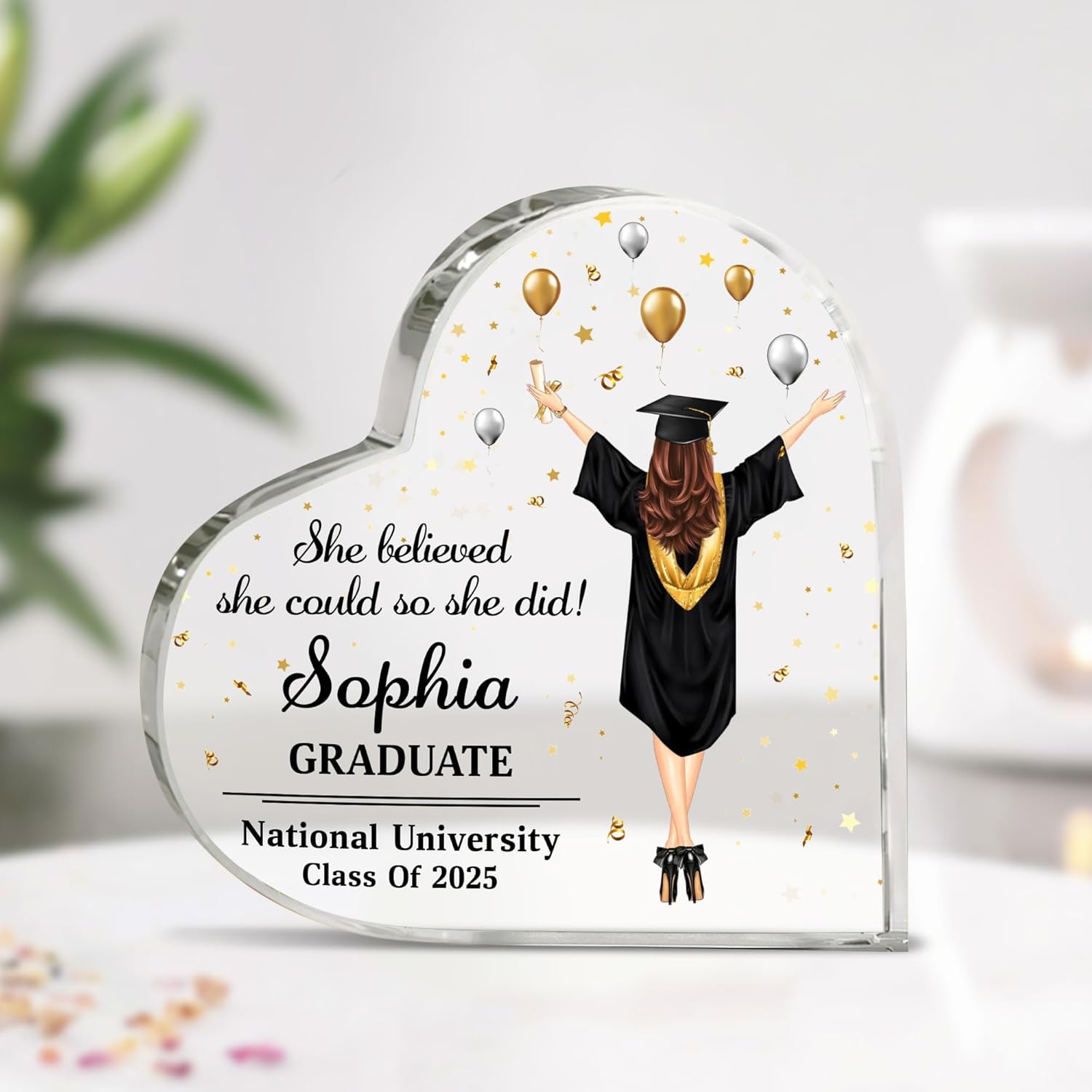 Personalized Class of 2025 Plaque - Inspirational Graduation Gifts For Women - Senior 2025 Gifts For Her - College Grad Gifts - Graduate Gifts - Custom Name Acrylic Plaque Table Decoration