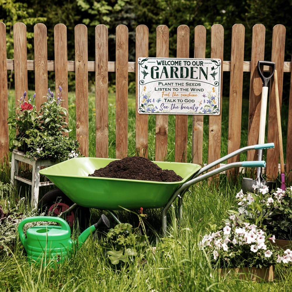 Welcome To Our Garden Metal Sign Outside Garden Welcome Sign Gardening Gifts and Decorations for Women Gardeners Plant Lovers