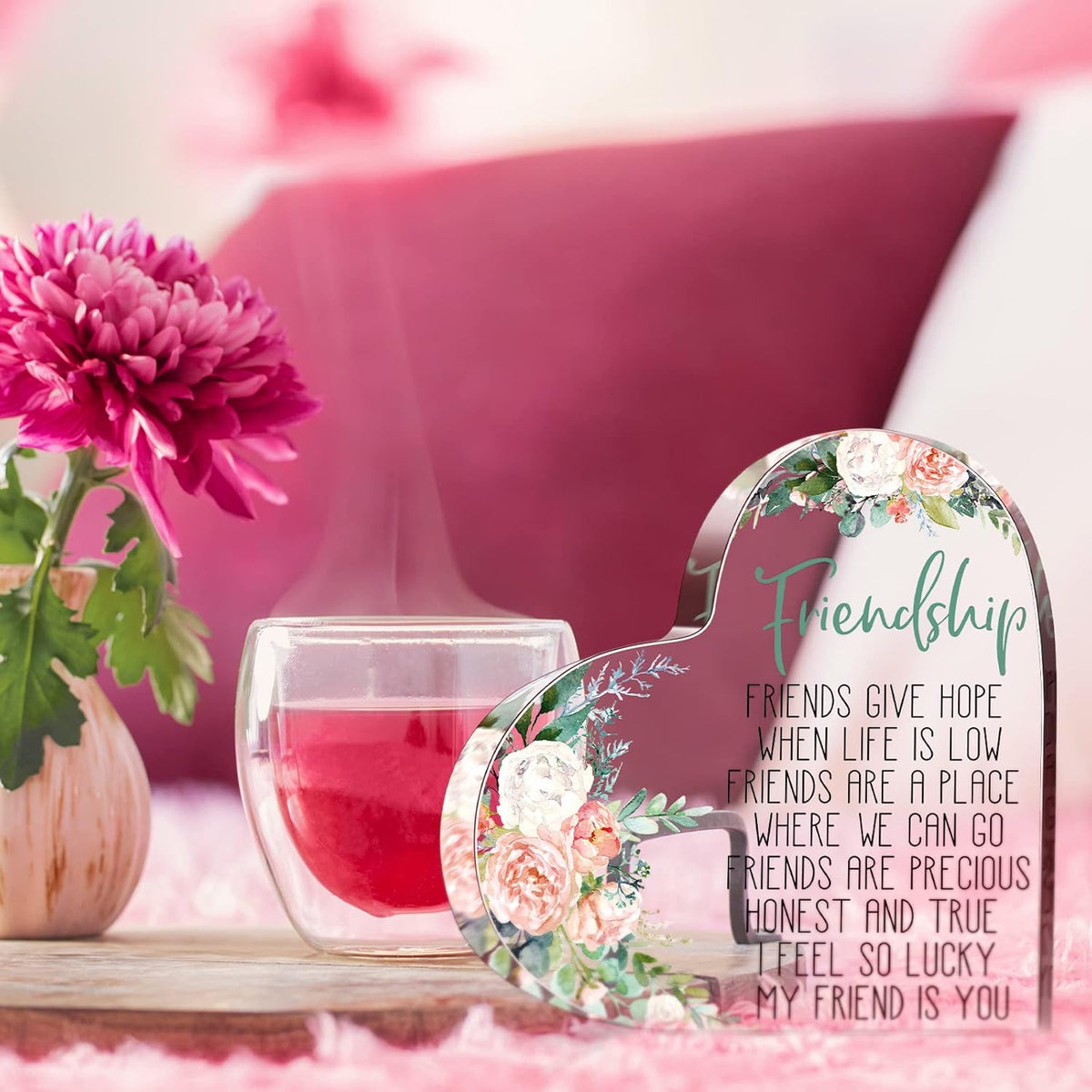 Gift for Friend Friendship Women Friend Friendship Birthday Cheer up Gift Acrylic Heart Butterfly Keepsake Paperweight for Home Office Table Shelf