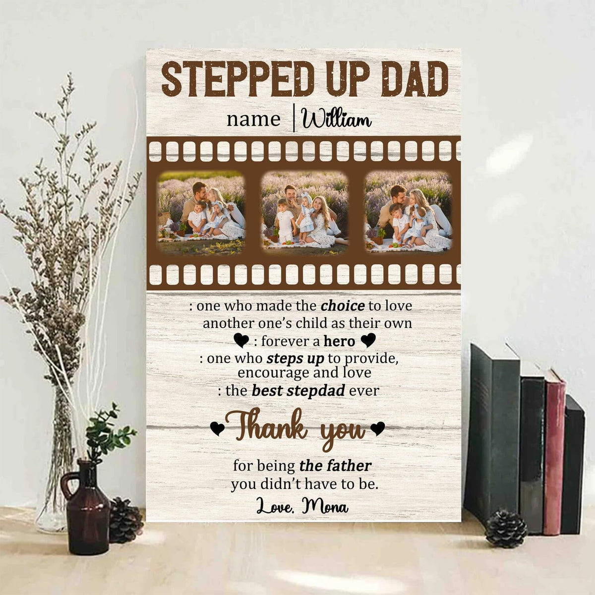 Personalized Father's Day Gifts For Stepdad, Stepped Up Dad Canvas, StepDad Photo Collage Poster, Canvas For Stepdad, Father's Day Poster, Step Dad Birthday Gift From Kids