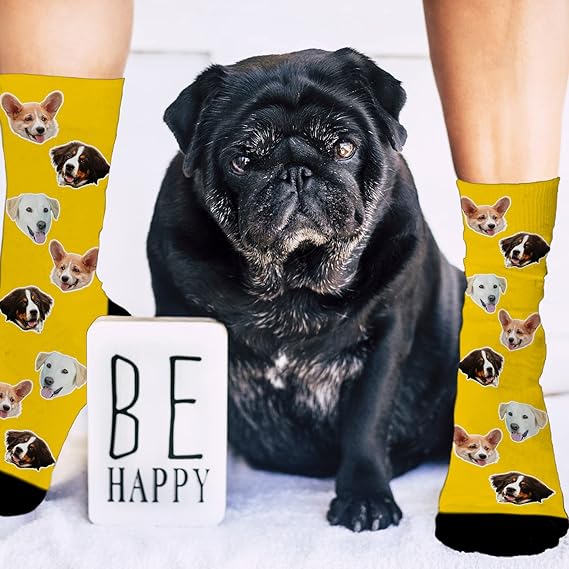 Custom Face Socks for Women Men Cat Dog Lovers, Customized Unisex Funny Crew Sock Gifts