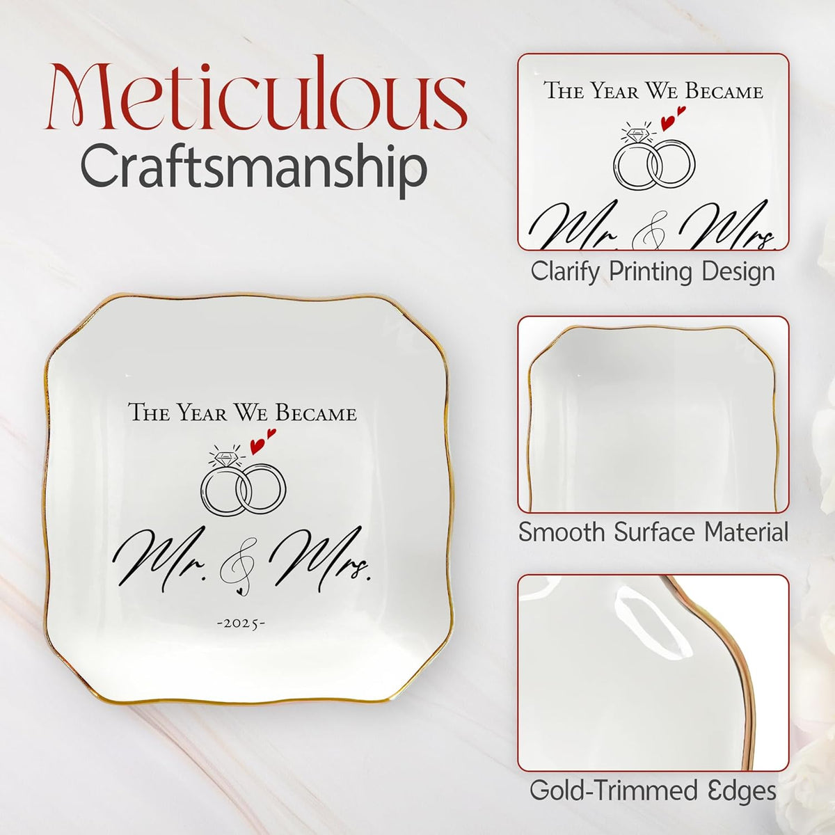 Wedding Gifts for Couple 2025 - Mr & Mrs Ceramic Jewelry Dish Tray - Bridal Shower Gifts for Women, Marriage Gift Ideas, Anniversary Engagement Gifts for Couples, Jewelry Holder Dish