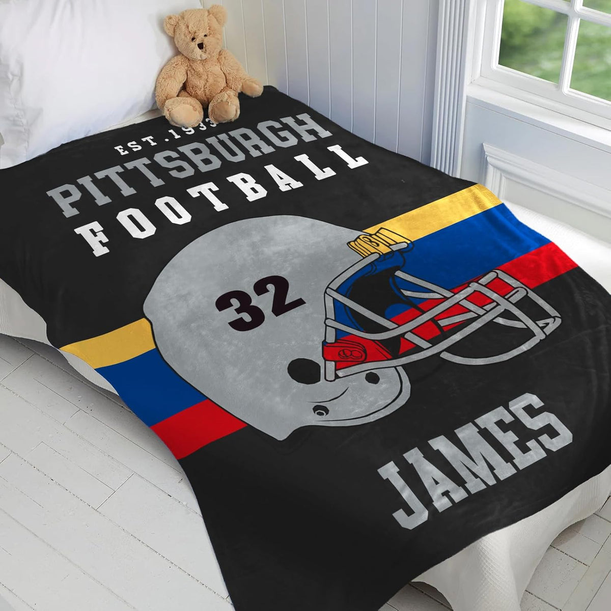 Custom Football Blanket Personalized with Name City and Helmet Number Soft Flannel Football Throw Blankets Gifts for Teen Boys Athletes Fans Kids Adult