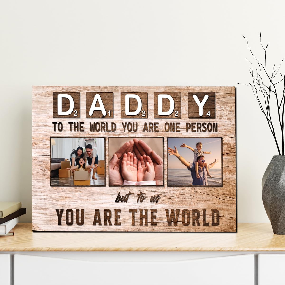 Personalized Dad Canvas With Photos, Fathers Day Canvas From Daughter, Daddy Gifts From Son, Happy Fathers Day Art From Kids, Father's Day Poster For Dad Grandpa Husband, Sentimental Dad Gifts