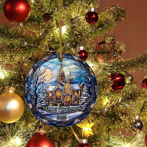 Elegant Castle Ornament, Ceramic Christmas Ornament, Christmas Tree Hanging Decors, Stained Glass Themed Ceramic Christmas Ornament