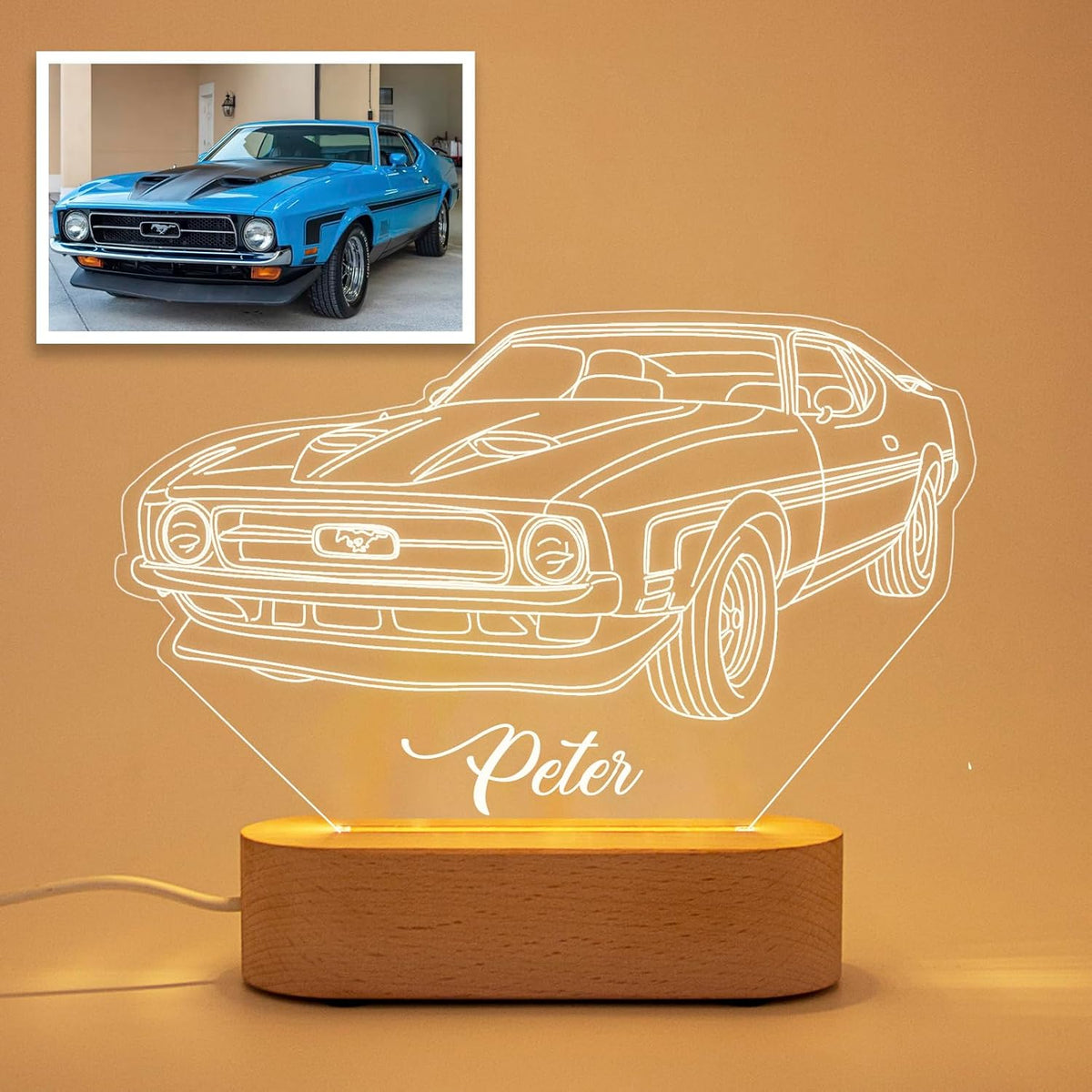 Custom 3D Night Light with Your Picture and Name, Personalized Truck Line Lamp for Car Lovers, Gifts for Boyfriend Father Dad Men Him for Christmas Fatherday Birthday
