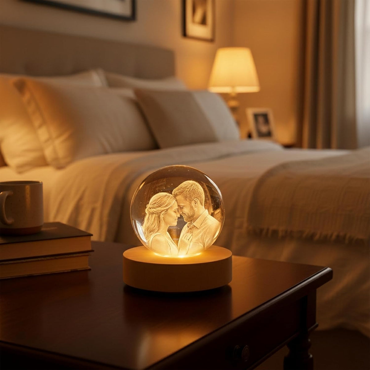 Personalized 3D Photo Crystal Ball, Custom Engraved Picture Lamp, Globe Night Light for Couples, Custom Photo Gifts for Wife, Husband, Gifts Birthday Anniversary Valentines for Her, Him