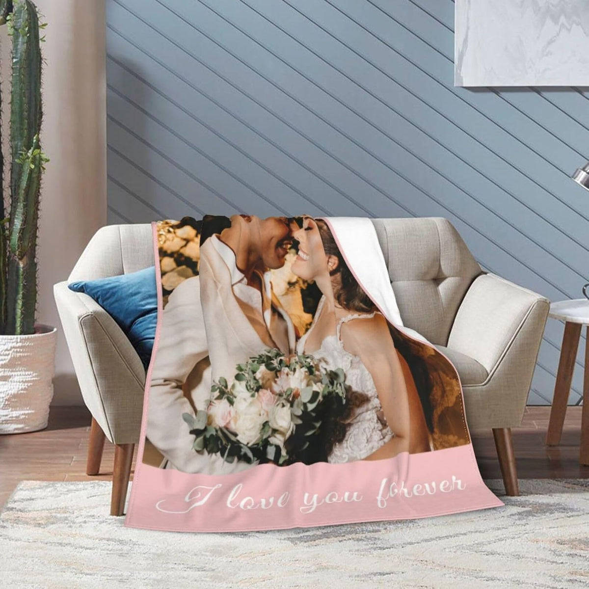 Custom Blanket with Picture Text, Personalized 1 Photo Blanket, HD Printing Customized Flannel Throw Blanket Gifts for Mom Dad Couple Girlfriend Boyfriend Wife Husband Christmas