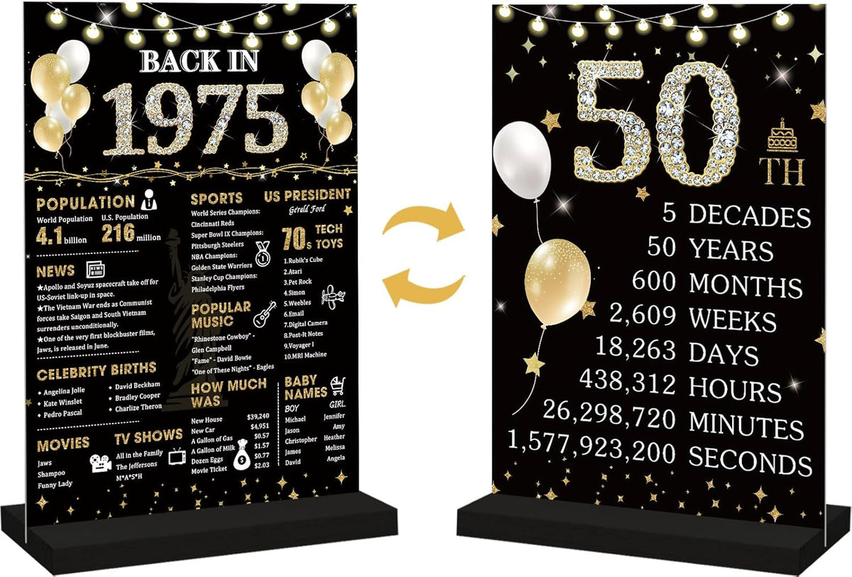 60th Birthday Decorations Gift for Women Men, Black Gold Back in 1965 Poster Acrylic Sign Centerpiece 60th Anniversary Table Decor, 60 Years Old Birthday Party Supplies