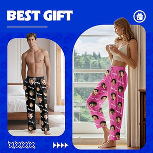 Custom Pajamas Pants with Photo Text, Personalized Pajamas Pants with Face, Funny Custom Gifts for Men Women