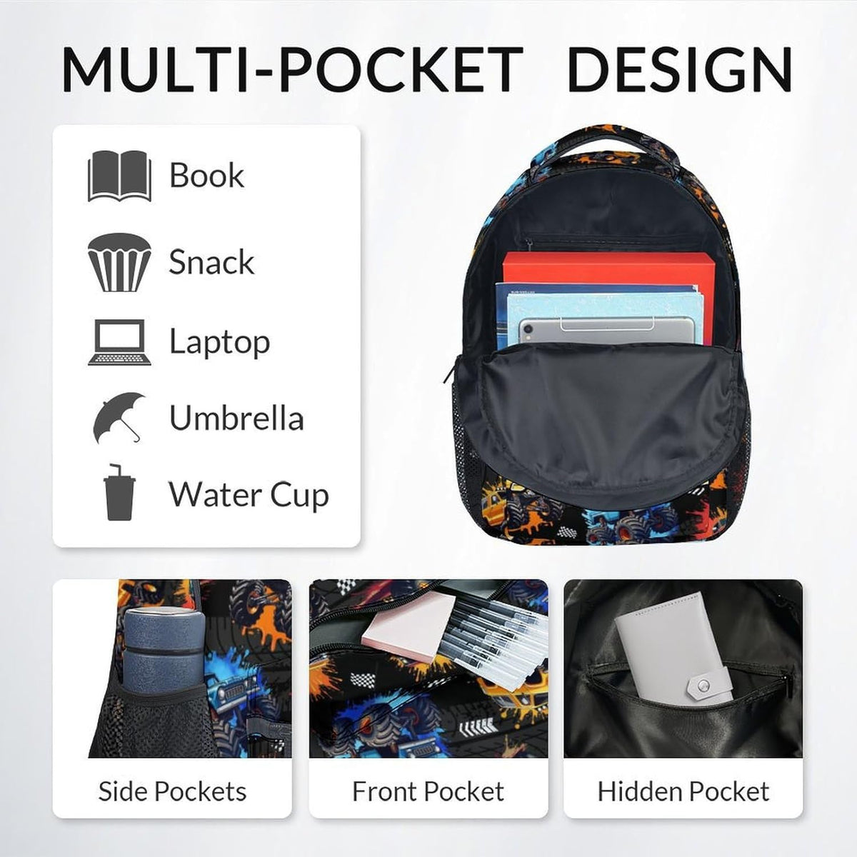 Toddler Backpack - Personalized Truck Backpacks with Name for Boys - Custom Kids Bookbag Gifts for Son - Durable School Bag for Kindergarten/Preschool/Elementary