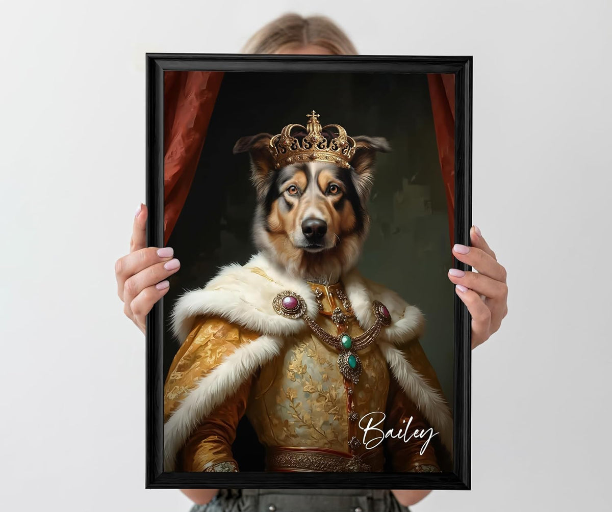 Custom Pet Portrait from Photo,Cat/Dog Memorial Gifts,Personalized Dog Wall Art poster/canvas in Royal Oil Painting Style,Funny dog Portraits (King)