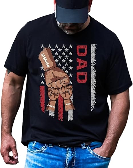 Personalized Dad Shirt with Kids Name, Custom Fathers Day Fist Bump Shirt, Christmas Fathers Day Dad Grandpa Gift