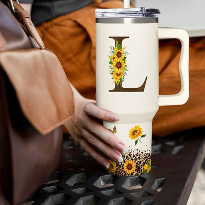 Personalized Birthday Gifts For Women - Sunflowers Monogrammed Cup For Boss Day, Christmas - Customized Gifts For Women, Mom, Wife, Coworkers, Boss Lady, Her - Custom Tumbler With Handle