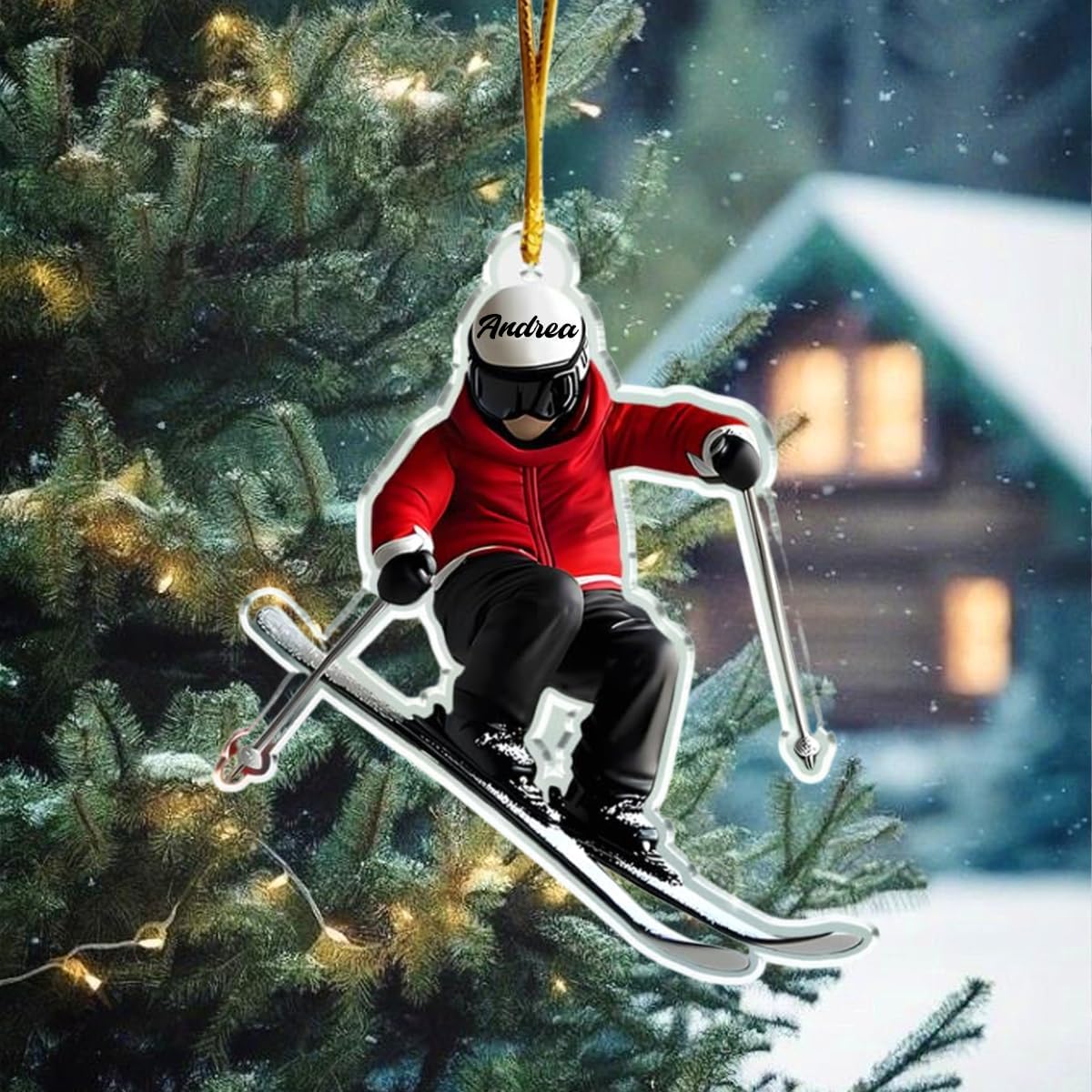 Personalized Skiing Ornaments 2025, Custom Skier Acrylic Christmas Ornament with Name, 2D Flat Ski Ornament for Snow Lovers, Unique Winter Sports Gift for Skiers & Snowboard Fans