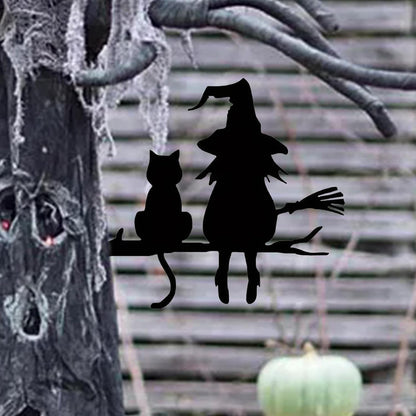 Witch Cat Garden Sign, Black Cat Halloween Decor, Waterproof Metal Yard Signs, Scary Garden Silhouette Creative Stylish Metal Yard Decor for Lawn, Yard, Outdoor Halloween