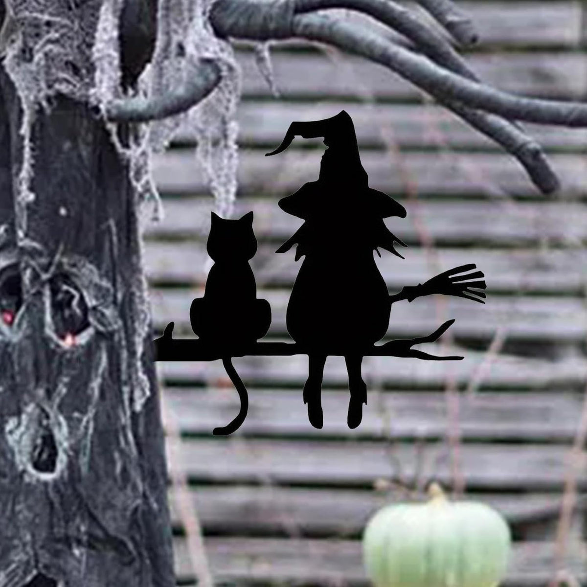 Witch Cat Garden Sign, Black Cat Halloween Decor, Waterproof Metal Yard Signs, Scary Garden Silhouette Creative Stylish Metal Yard Decor for Lawn, Yard, Outdoor Halloween