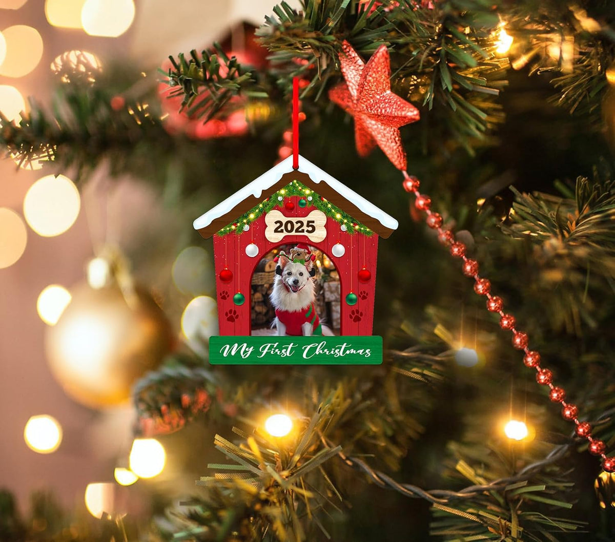 Dog Picture Frame Christmas Ornaments 2025 Personalized Photo Frame Ornament for Christmas Tree My First Xmas Ornament 2025 for Dogs Lovers Christmas Tree Decorations Gifts