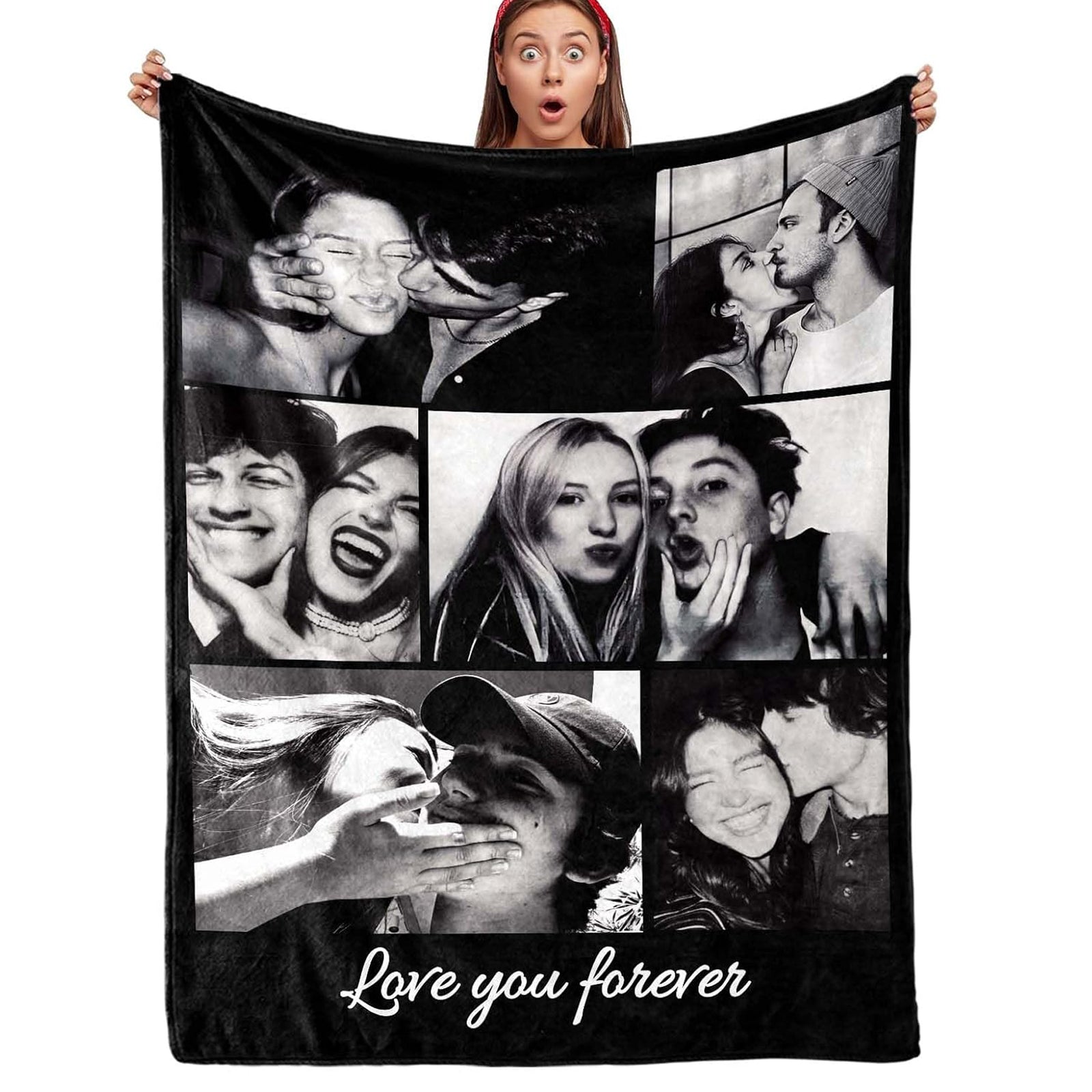Couple Gifts Custom Blanket with Photos Personalized Flannel Throw Blankets Gifts for Boyfriend Girlfriend Customized Blanket Personalized for Wife
