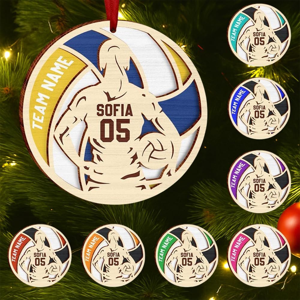 Personalized Christmas 2 Layered Wooden Volleyball Ornament, Personalized Christmas Volleyball Gifts, Custom Wooden Hanging Decor Ornaments