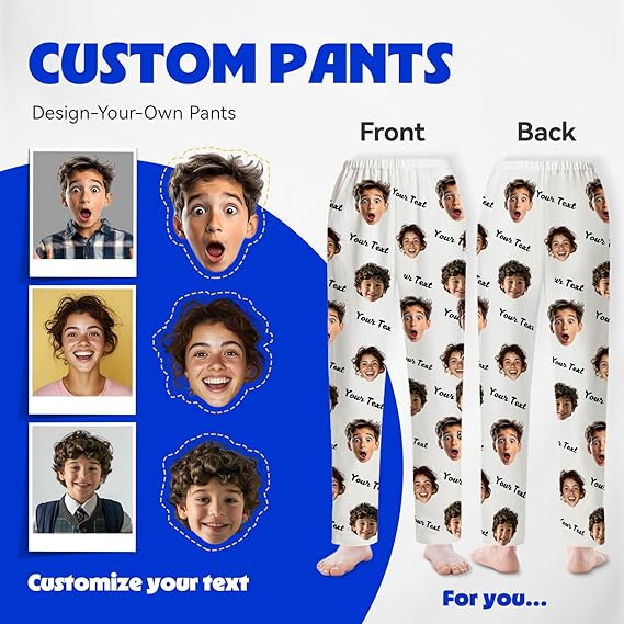Custom Pajamas Pants with Photo Text, Personalized Pajamas Pants with Face, Funny Custom Gifts for Men Women