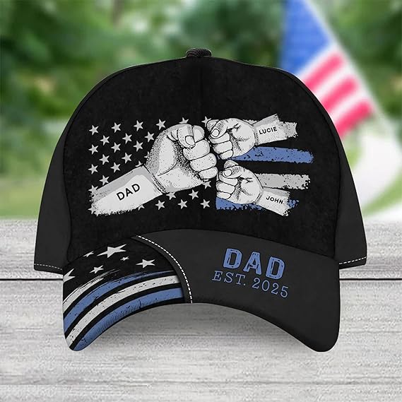 Personalized Grandpa Cap, Fist Bump Flag Dad Hat Custom Name, 3D Baseball Cap Men, Fathers Day Hat Gift for Dad Papa