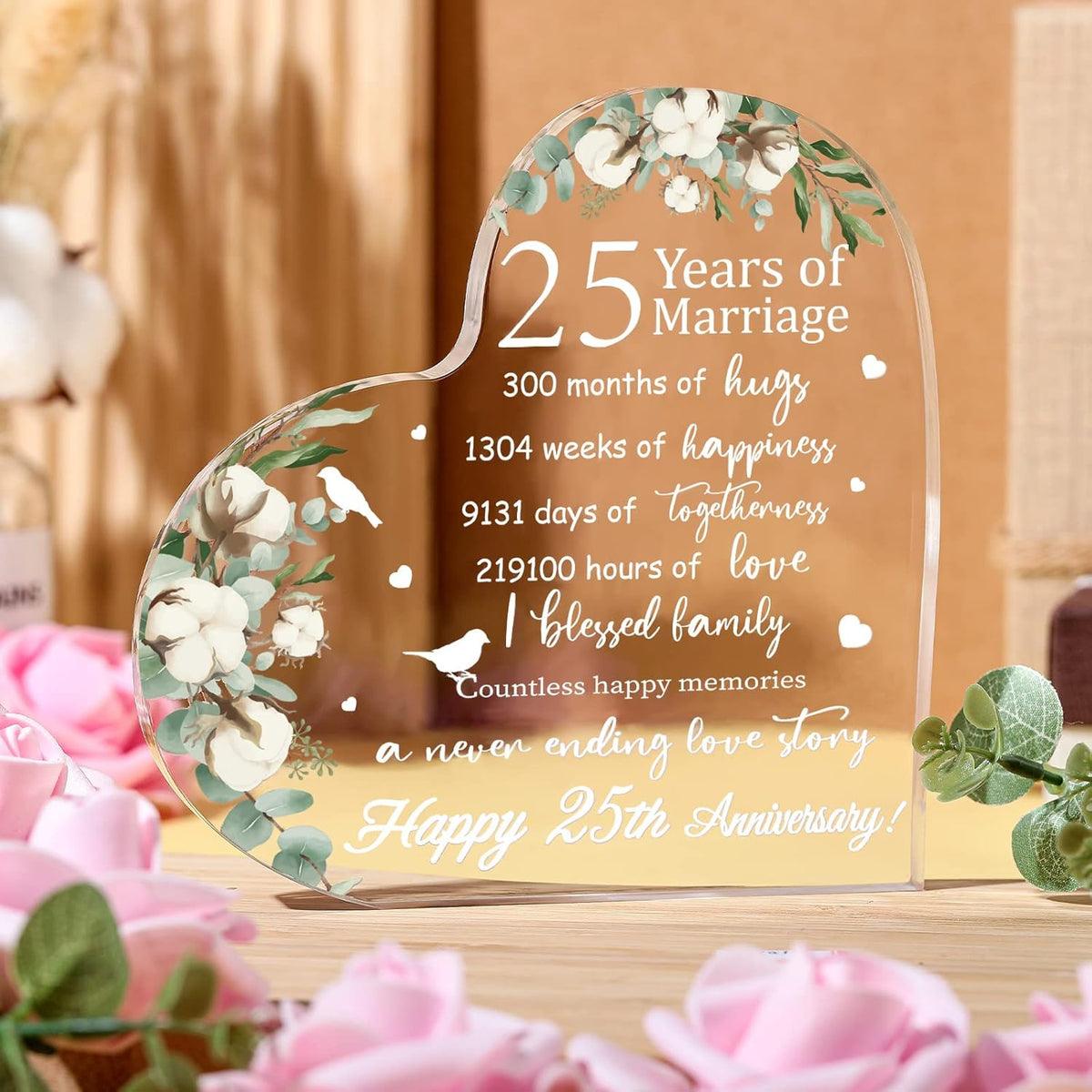 Wedding Gift for Her Years of Marriage Gift Happy Anniversary Present for Woman Acrylic Heart Marriage Keepsake for Wife Husband Girlfriend Boyfriend