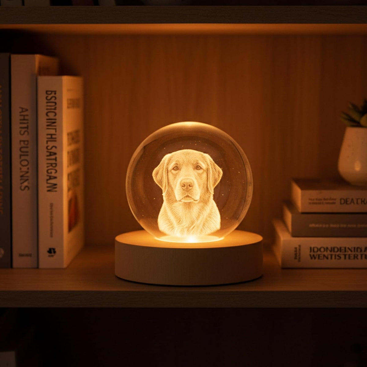 Personalized 3D Photo Crystal Ball, Custom Engraved Picture Lamp with Wood Base, Night Light for Dog Lovers, Dog Memorial Gifts, Loss of Pet Sympathy Gift Night Light, Custom Photo Portrait