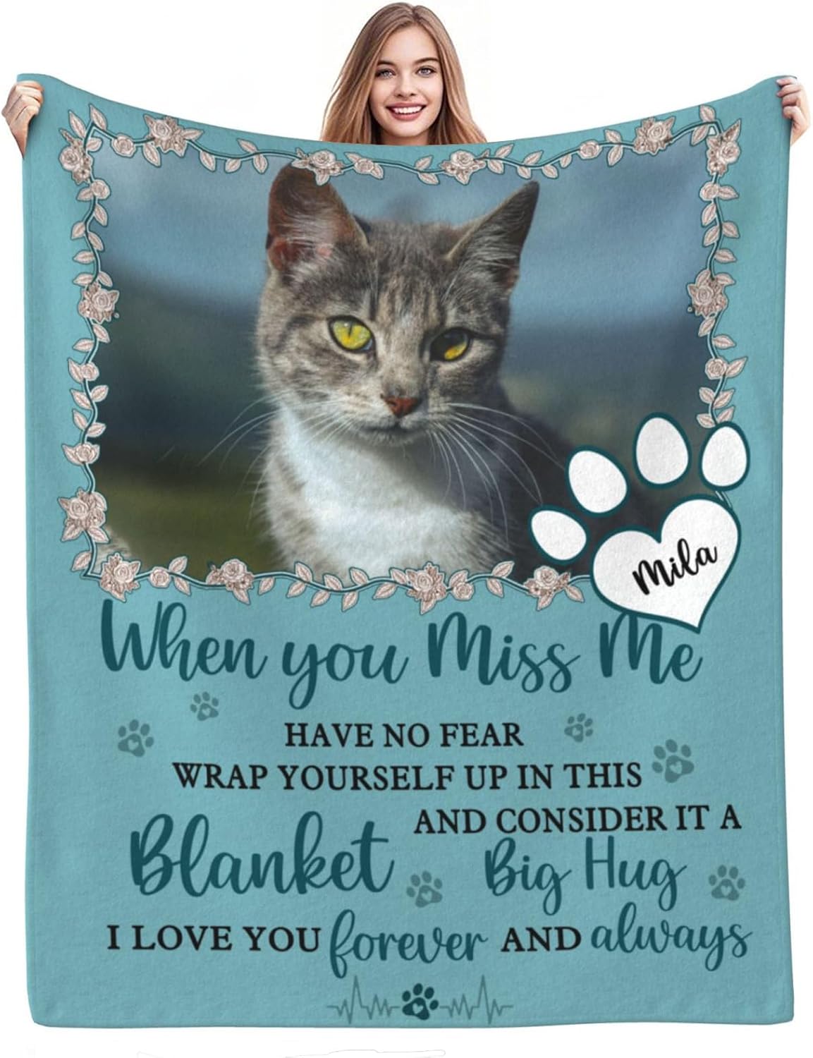 Custom Pet Memorial Blanket with Photo,Personalized Dog/Cat Loss Sympathy Gift,Pet Loss Bereavement Remembrance Gifts,Flannel Throw Blanket with Pictures
