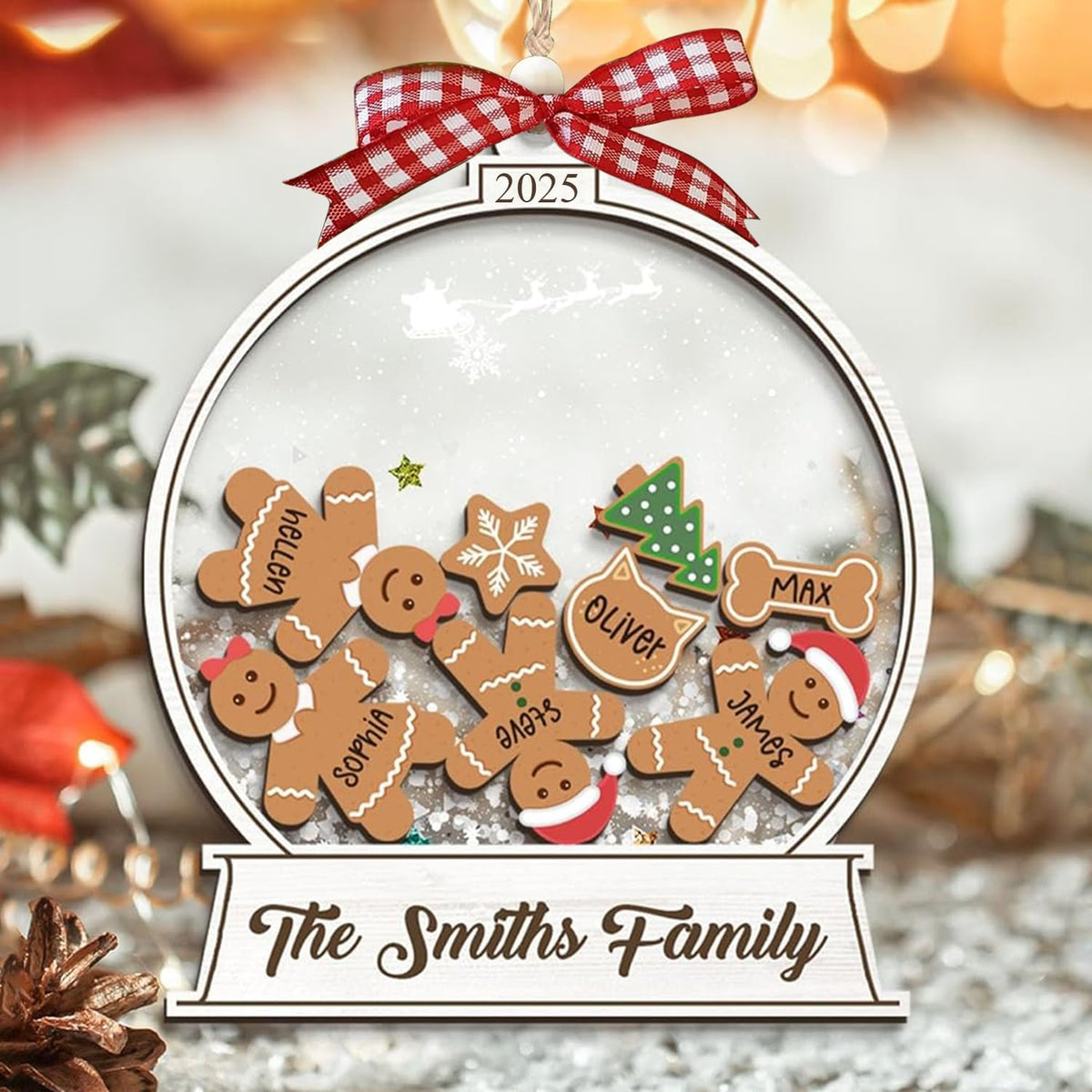 Personalized Christmas Ornaments 2025 - Snow Globe Personalized Ornaments for Family of 2,3,4,5,6,7,8,9,10 Members, Ginger Breads Custom Ornament Xmas Gift Idea
